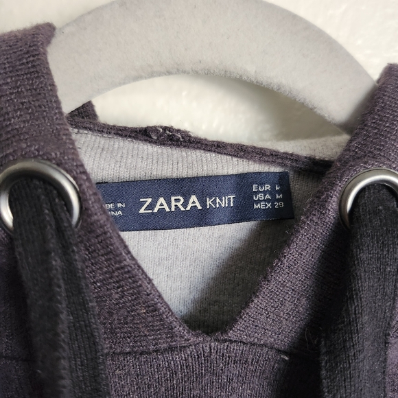 ZARA Knit Cropped Hooded Sweater Warm Gray Oversized Fit Cozy Core Hoodie M - Picture 4 of 9